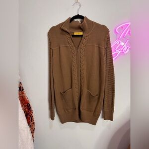 St. John Collection Santana Knit Cable Zip Jacket Camel Medium